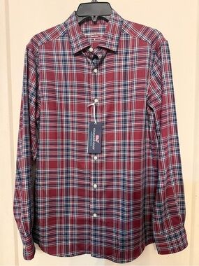 Vineyard Vines Men's Burgundy and Navy Plaid Button-Down Shirt